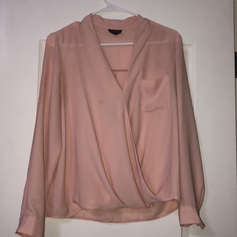 Topshop Pink Long Sleeve Blouse
